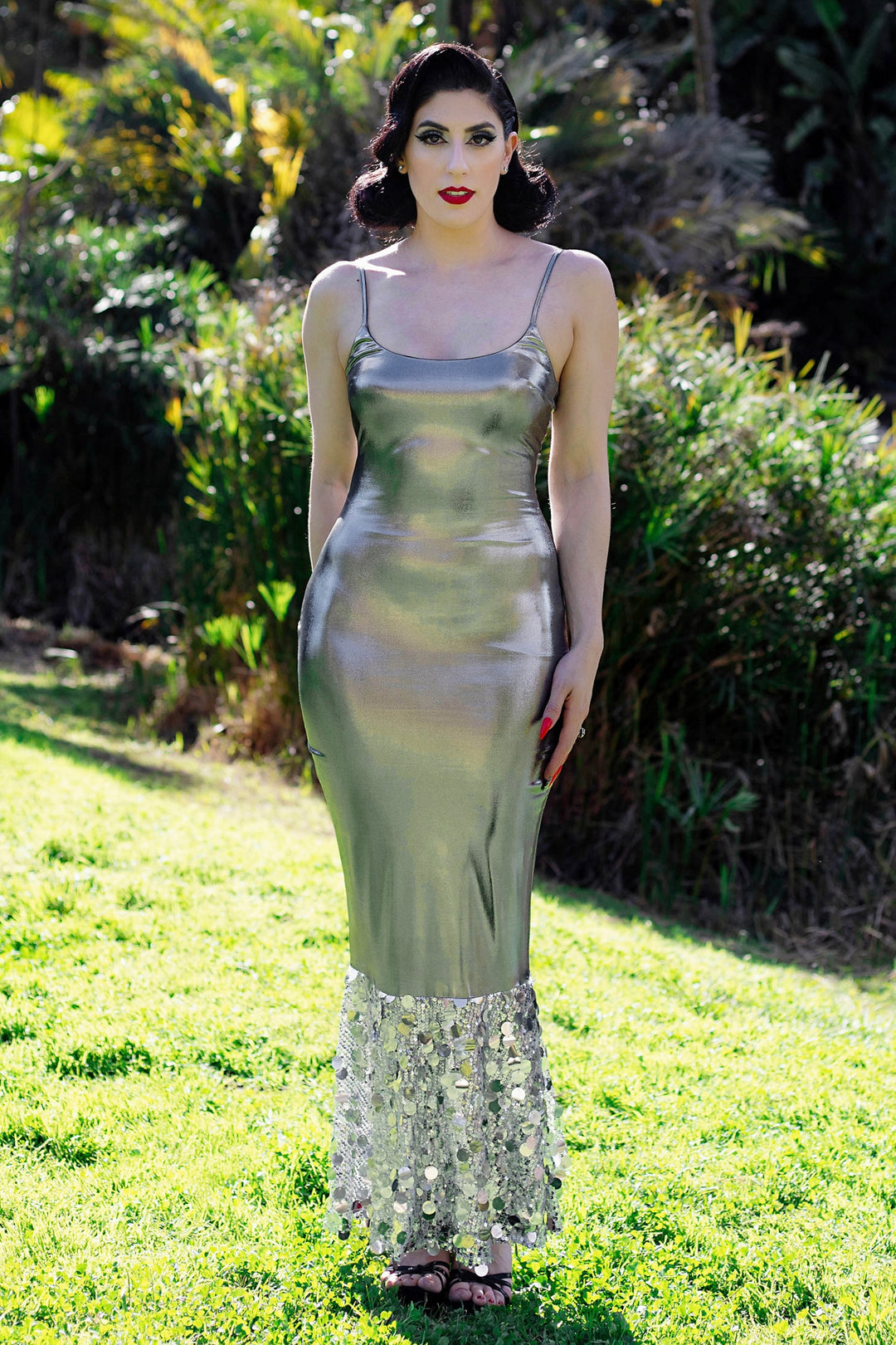 Silver Scales Metallic Gown / Sequin-Flared Mermaid Dress with Adjusta –  WEASEL WEAR