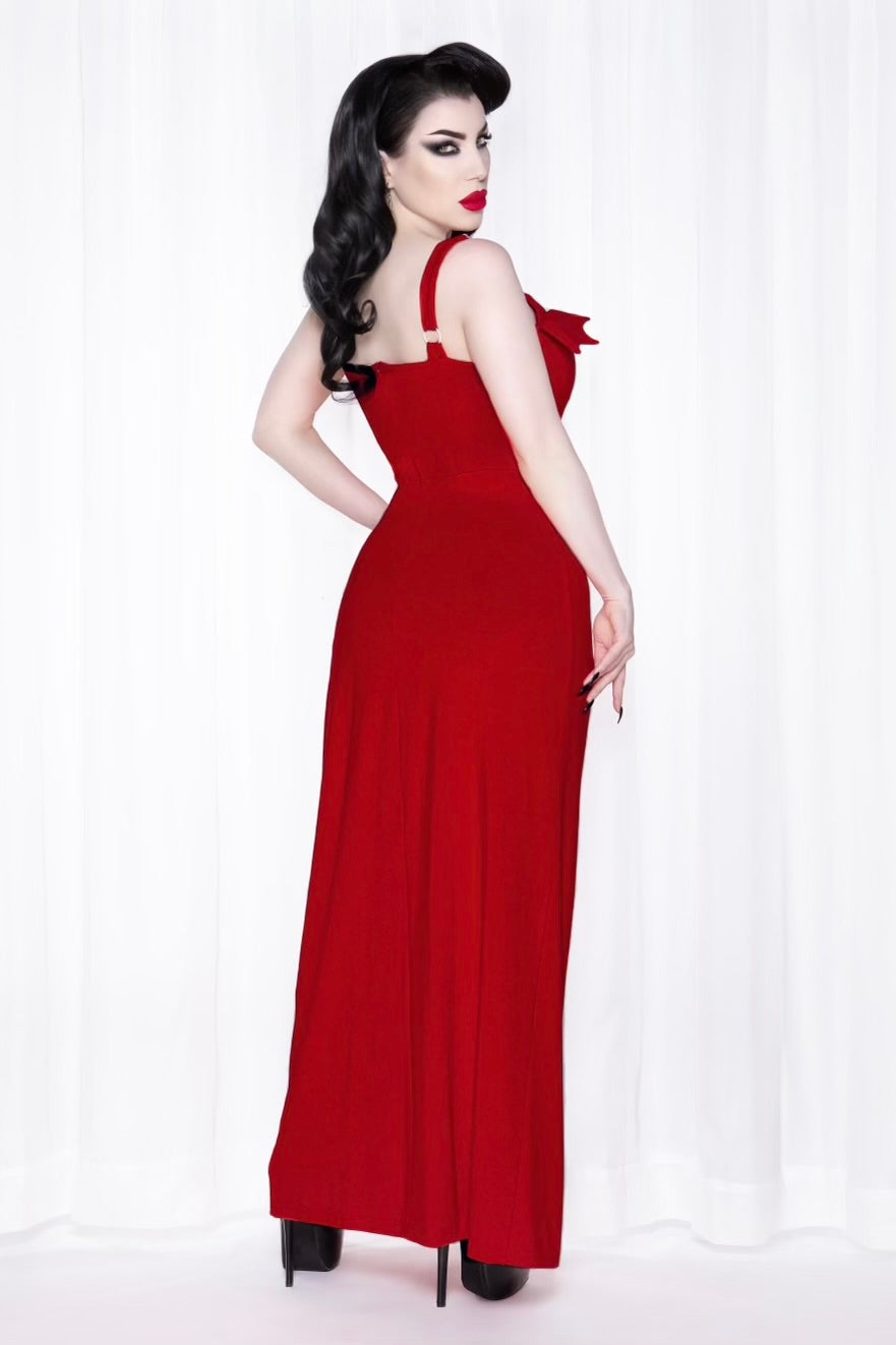 bat maxi dress Red Queen of the Night Maxi / Red Stretch Ponte Maxi Dress with Bat-Wi –  WEASEL WEAR