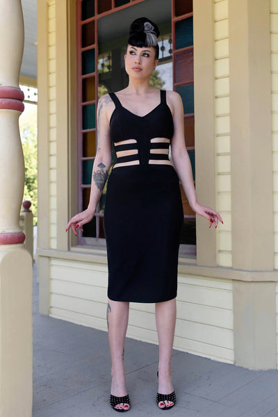 Bone Cutout Bandage Dress - Black Bandage Wiggle with Ribcage-Inspired WEASEL WEAR Bone Cutout Bandage Dress - Black Bandage Wiggle with Ribcage-Inspired WEASEL WEAR