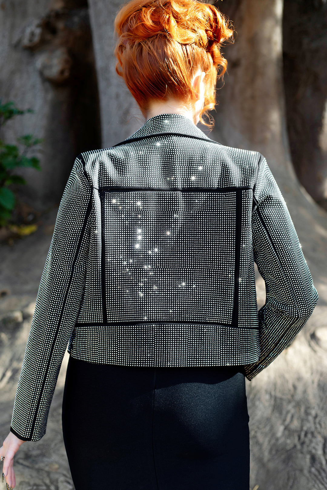 Aurora Borealis Rhinestone Moto Jacket / Vegan Leather Statement