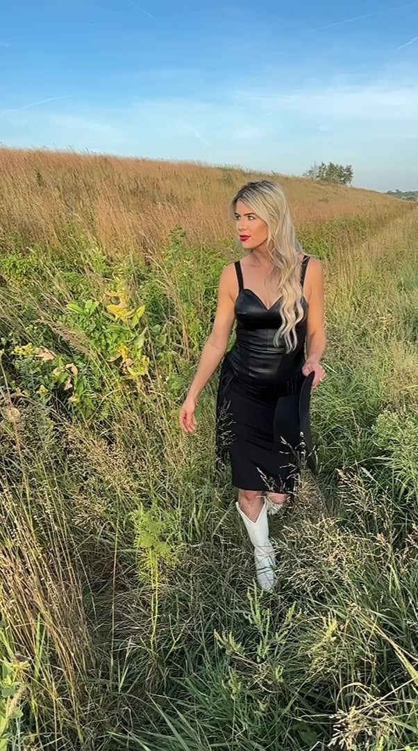 Miranda Mae Faux-Leather Fringe Dress